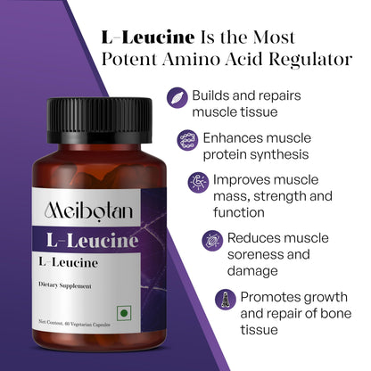 MEIBOTAN 100% Pure L-Leucine 2000mg - Muscle Recovery, Non-GMO & Vegan - 60 Vegetarian Capsules
