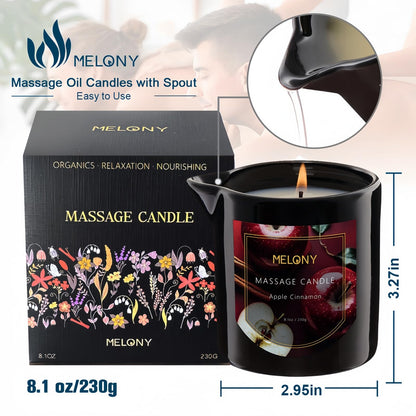 MELONY Luxury Massage Candle - Apple Cinnamon 8.1OZ | 4-in-1 Moisturising Candle for Home Spa