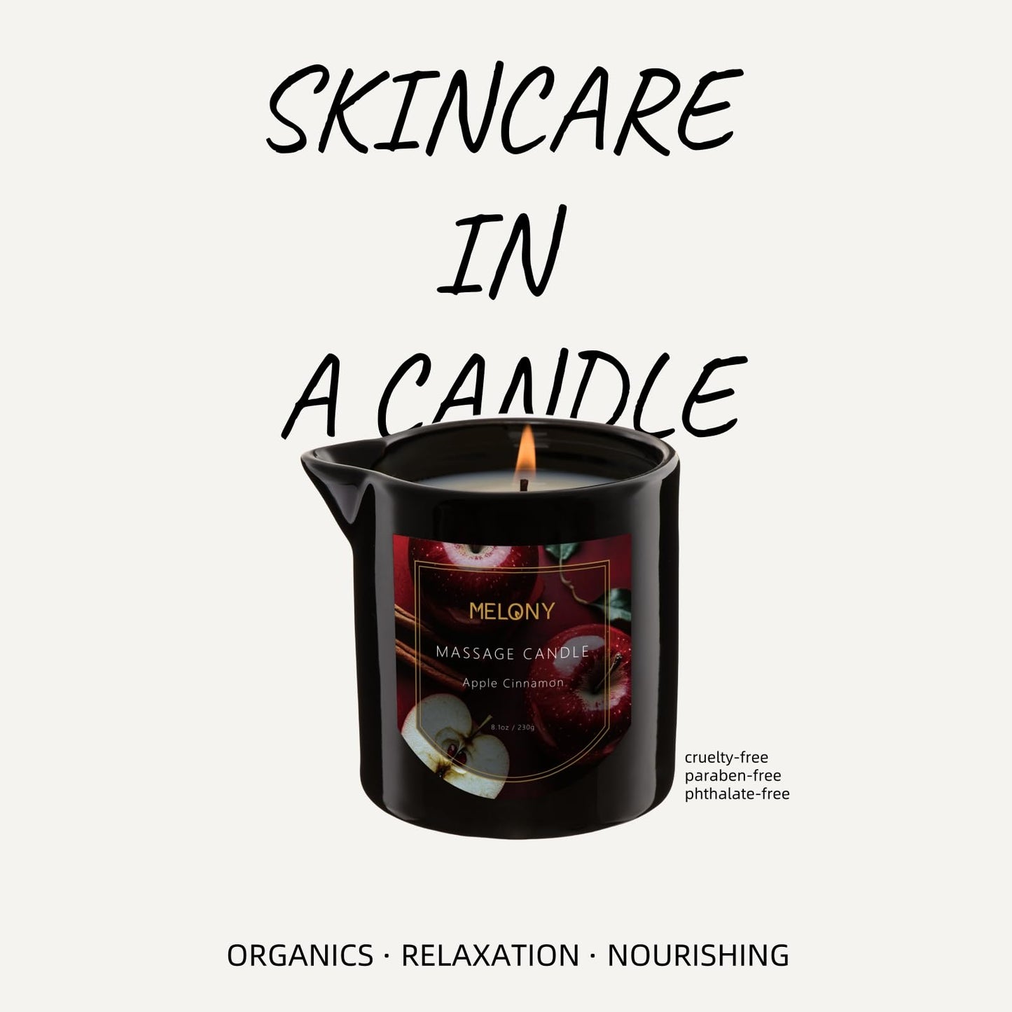 MELONY Luxury Massage Candle - Apple Cinnamon 8.1OZ | 4-in-1 Moisturising Candle for Home Spa