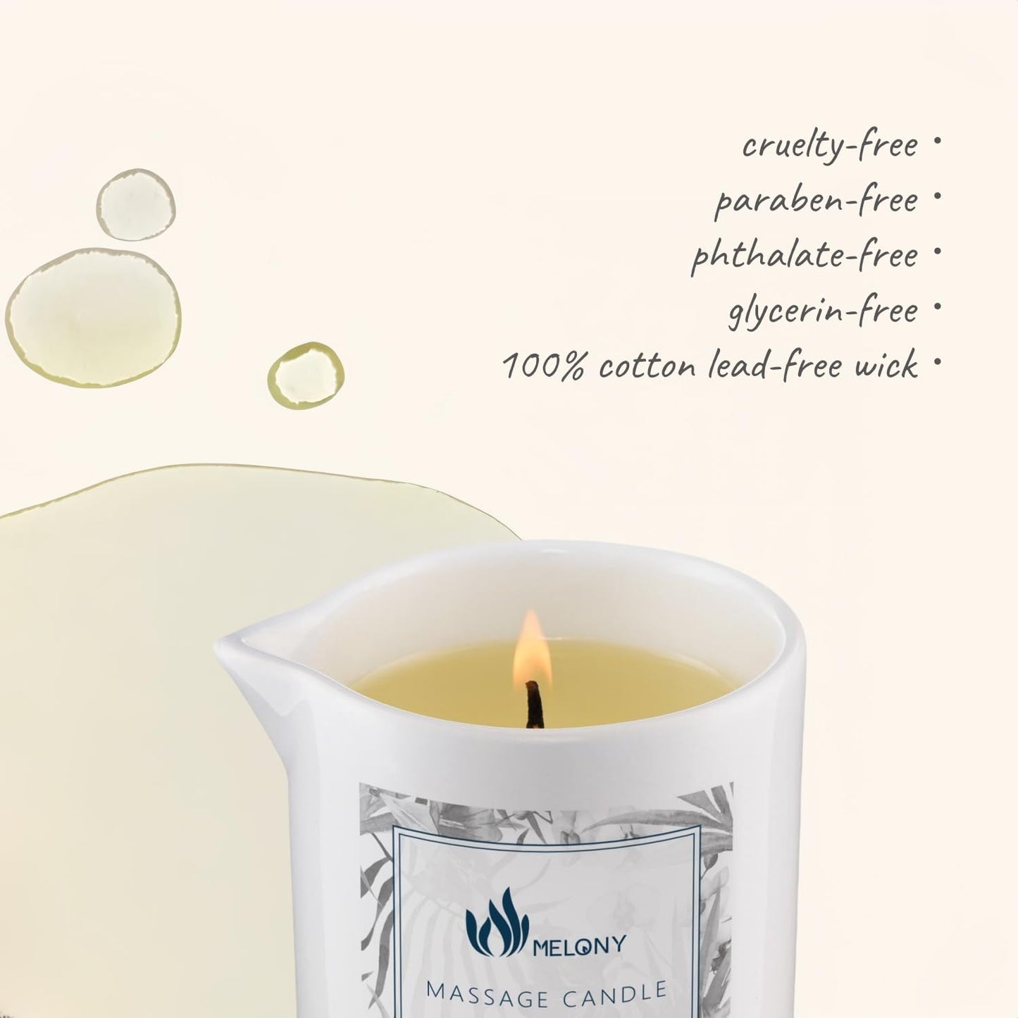 MELONY Massage Oil Candle - Natural Soybean, Moisturizing Body Oil, 8.1 oz, Amber Vanilla