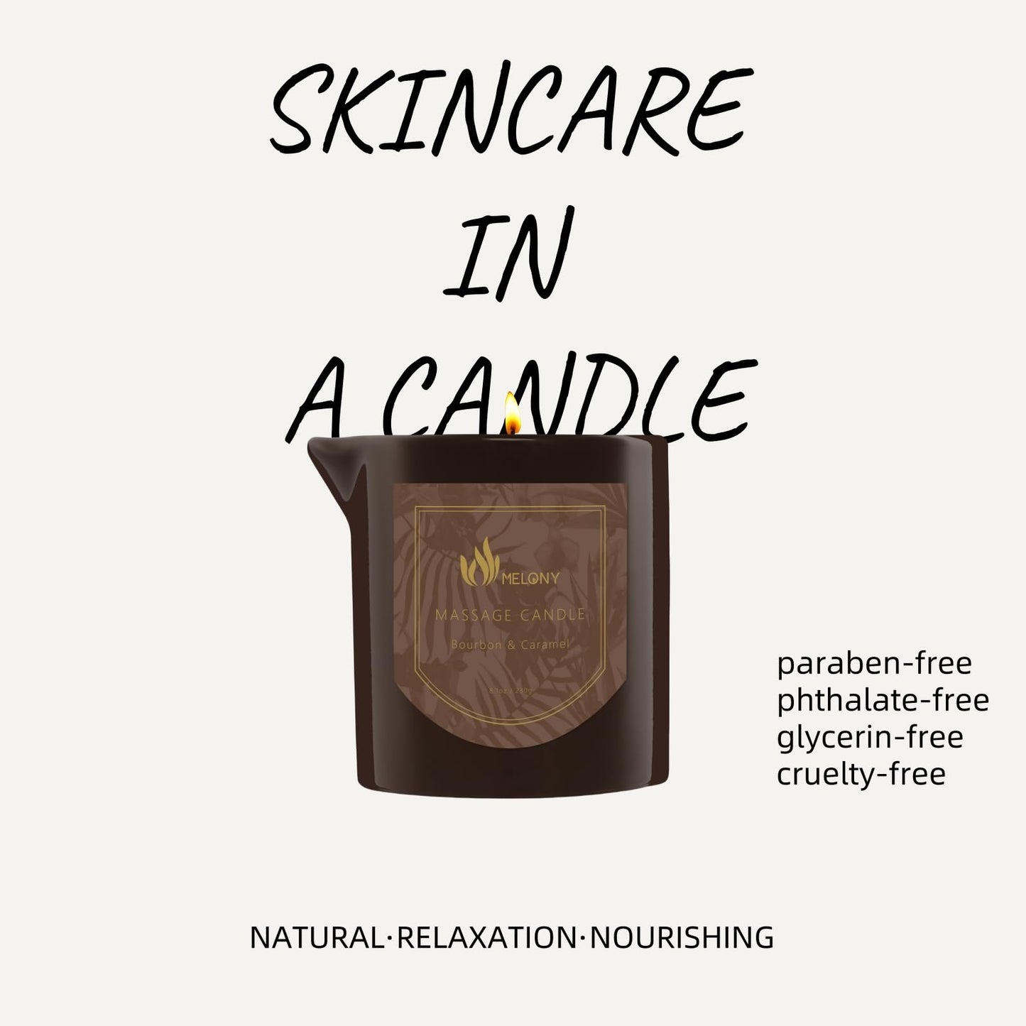 Melony Massage Oil Candle – Bourbon & Caramel, 8.1 oz | Home Spa Gift