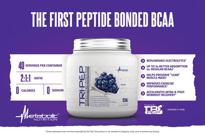 Metabolic Nutrition Tri-Pep BCAA Powder - Grape, 400g (40 Servings)