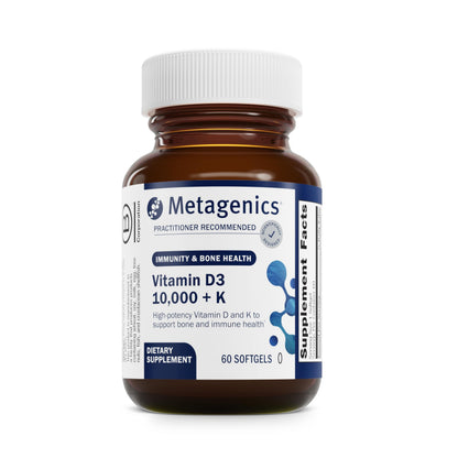 Metagenics Vitamin D3 + K (MK-7) - 10,000 IU, 60 Softgels | Artery Health, Immune Support, Non-GMO, Gluten-Free