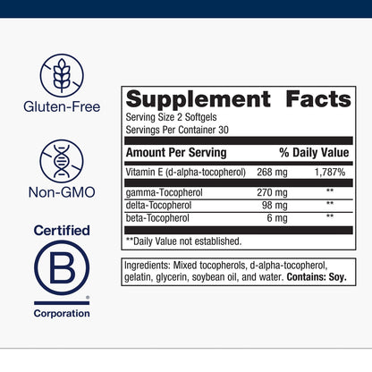Metagenics Vitamin E Mixed Tocopherols - High Potency 60 Softgels | Non-GMO, Gluten-Free