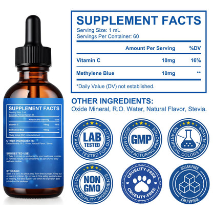 Methylene Blue 1% Solution – Pharmaceutical Grade Drops (2 oz Glass Bottle)