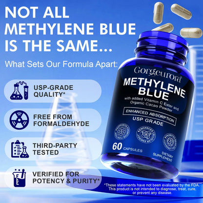 Methylene Blue Capsules 60p – Vitamin C Ester for Enhanced Absorption | Brain Health, Memory, Focus, Clarity, Energy
