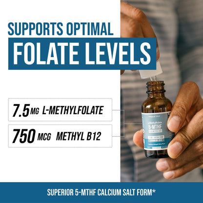 Organic L Methylfolate 7.5 mg Plus Methyl B12 Cofactor - Metabolically Active 5-MTHF Form, Superior Form of Folate - Organic Berry Flavor, Liquid Sublingual Form – Mood, Cognition, Methylation (1oz)