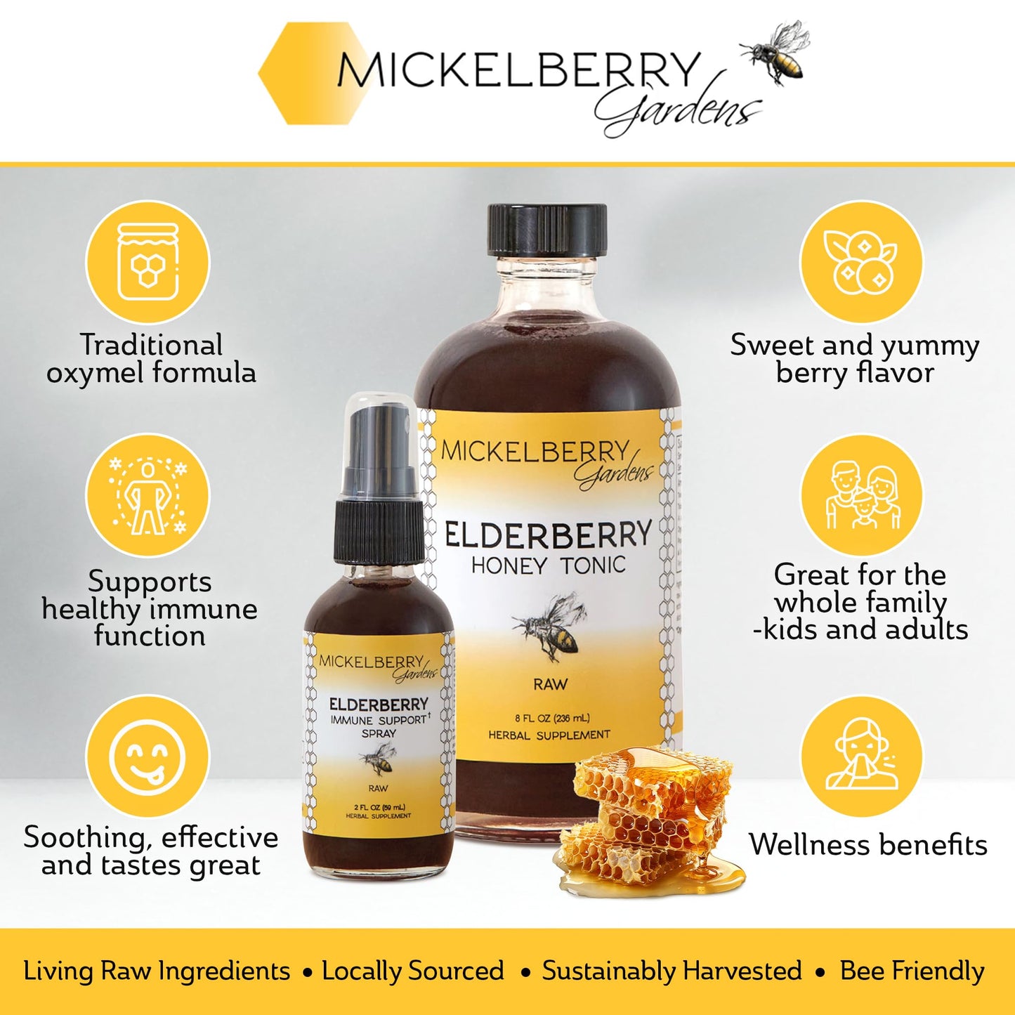 Mickelberry Gardens Elderberry Honey Propolis Throat Spray – Immune Support (2 oz)