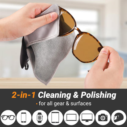 2 Sided Glasses Cleaner & Polishing Cloths – Portable Microfiber Cleaning Kit (Mixcolor, 4x6-Inch, Clip Pouch)