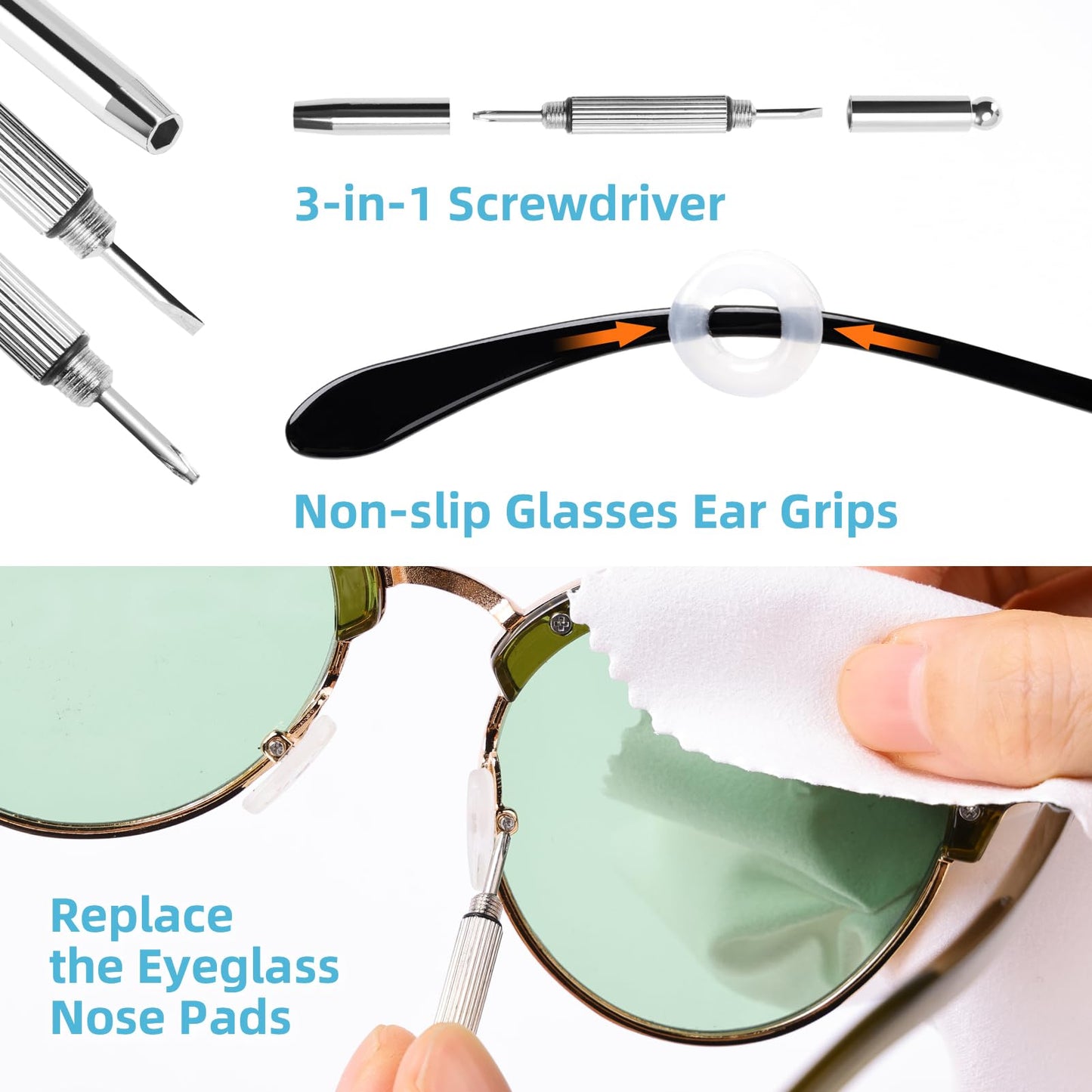 Glasses Cleaner Kit with Anti-Fog Spray, Microfiber Cloth & Repair Tool Case