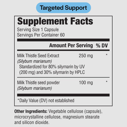 PureFormulas Milk Thistle Supreme 250 mg – Liver Health & Antioxidant Support | Non-GMO Vegetarian Capsules | 60 Count