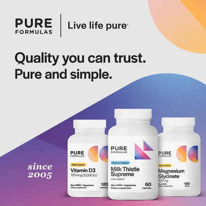 PureFormulas Milk Thistle Supreme 250 mg – Liver Health & Antioxidant Support | Non-GMO Vegetarian Capsules | 60 Count