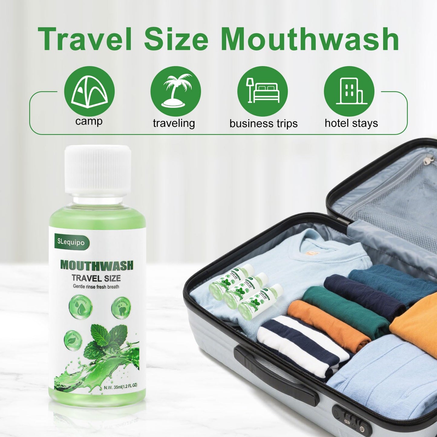 Travel Size Mouthwash Bulk – 50 Mint 35ml Portable Bottles for Travel Toiletries