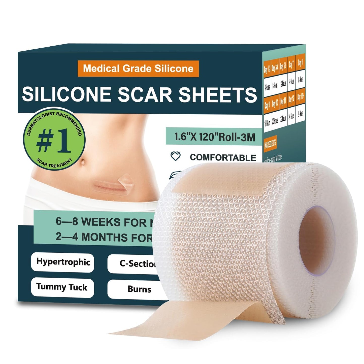 Mitreal Silicone Scar Sheets – 1.6x120 Roll | Surgical Scar Tape