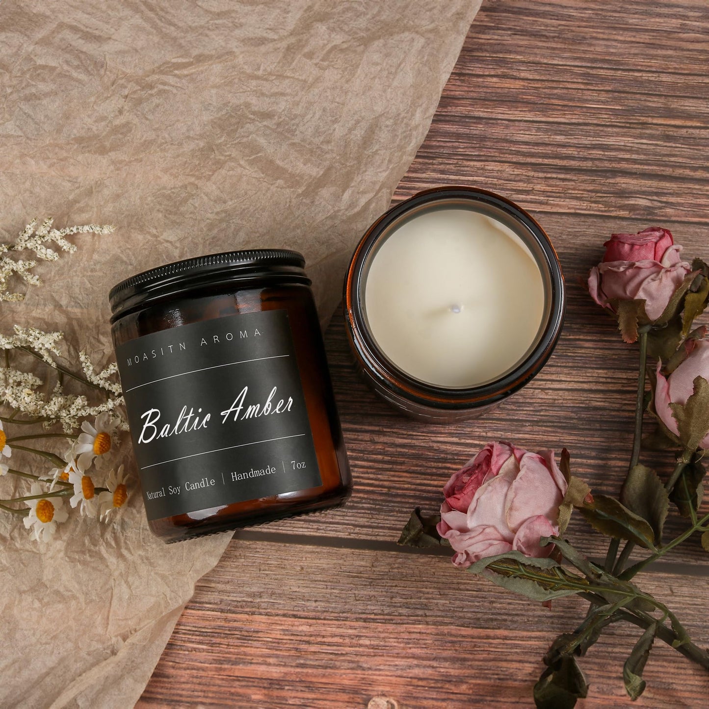 MOASITN Baltic Amber Scented Candles – Natural Soy Aromatherapy Jar Candle 7oz