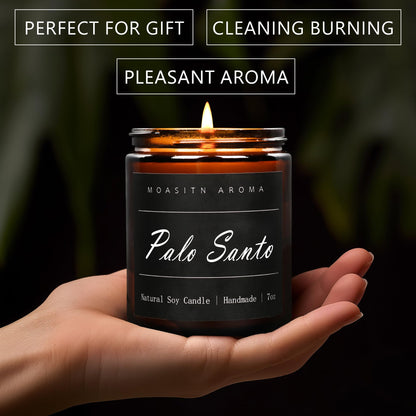 MOASITN Palo Santo Scented Candle – Organic Soy, Handmade 7oz Jar Gift