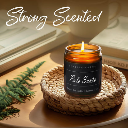 MOASITN Palo Santo Scented Candle – Organic Soy, Handmade 7oz Jar Gift