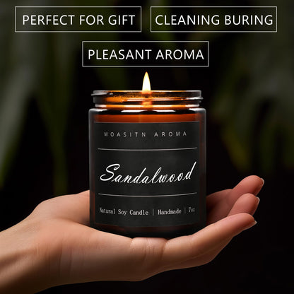 MOASITN Sandalwood Scented Candles – Natural Soy Aromatherapy, Handmade 7oz Jar Gift for Women & Men