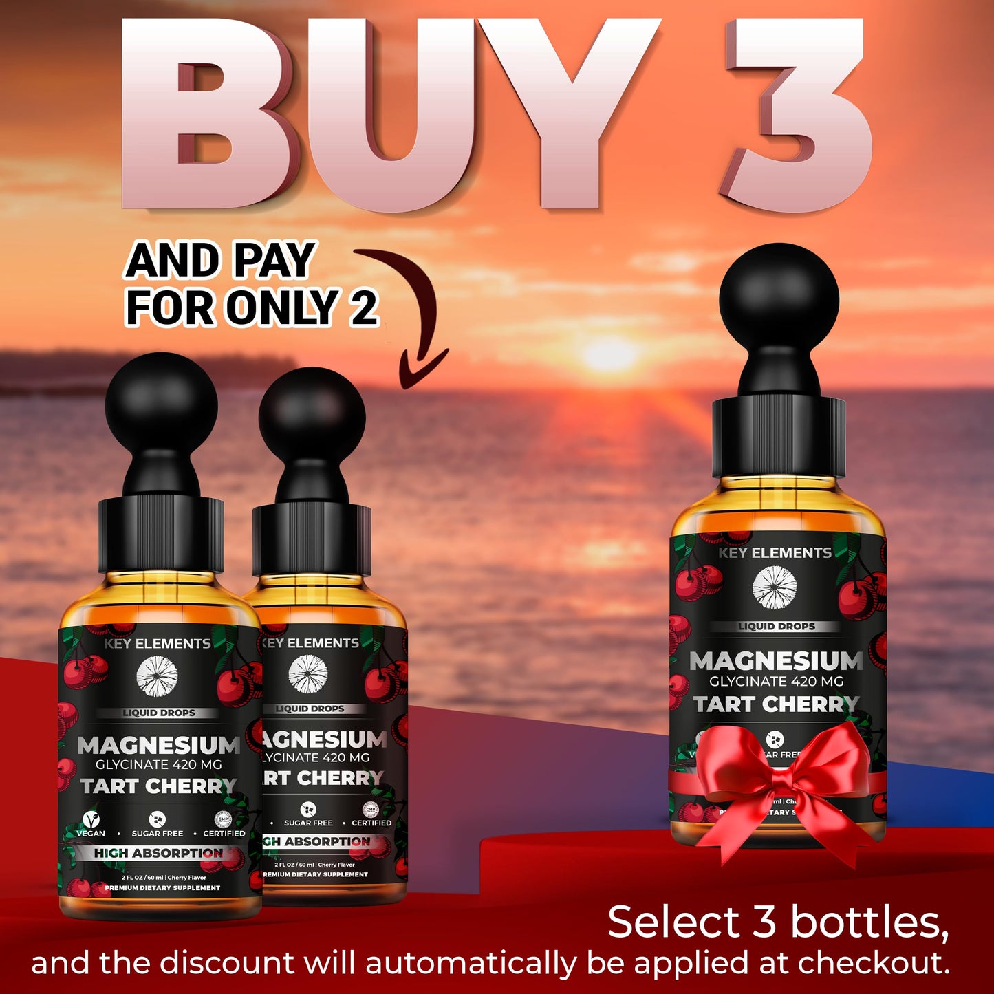 Liquid Magnesium Glycinate 420 Mg with Natural Tart Cherry Extract | Magnesium Glycinate Drops Supplement for Sleep, Mood & Mobility Support | Tart Cherry Extract