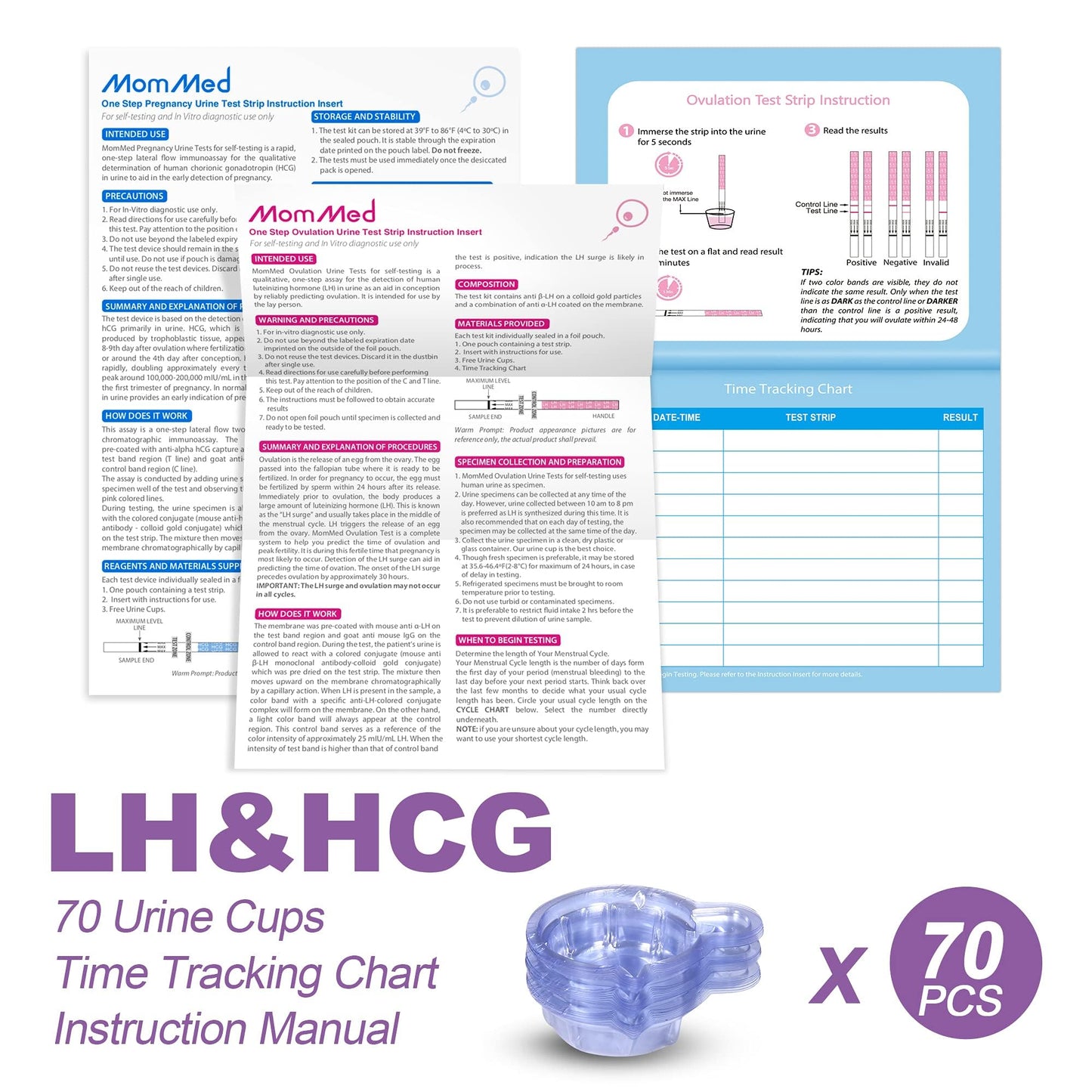 MomMed Pregnancy Test Strips & Ovulation Kit (HCG20-LH60) – 20 Tests, 60 Strips, 80 Cups