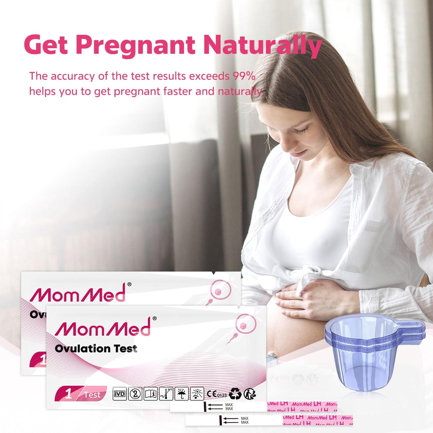 MomMed Ovulation Test Strips | 105 LH Kit with Collection Cups | Home Testing