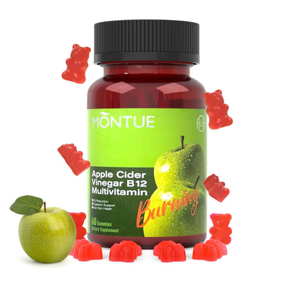Montue Apple Cider Vinegar Gummies with B12 Multivitamin – ACV Supplement, Vegetarian, Non-GMO, 60 Gummies