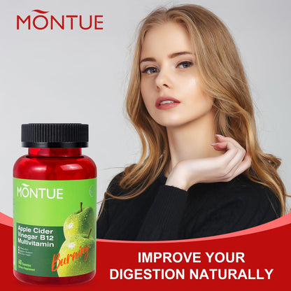 Montue Apple Cider Vinegar Gummies with B12 Multivitamin – ACV Supplement, Vegetarian, Non-GMO, 60 Gummies
