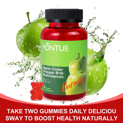 Montue Apple Cider Vinegar Gummies with B12 Multivitamin – ACV Supplement, Vegetarian, Non-GMO, 60 Gummies