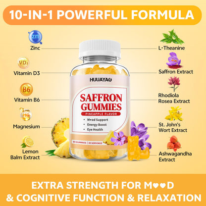 10-IN-1 Saffron Gummies – Sugar Free Mood & Focus Support (Pineapple, 120 Count)
