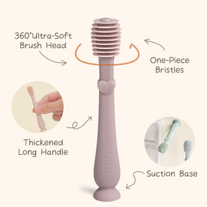 Moonkie Baby Tongue Cleaner & Toddler Toothbrush Kit (3 Months+) – Blush & Pale Mauve, 2 Pcs