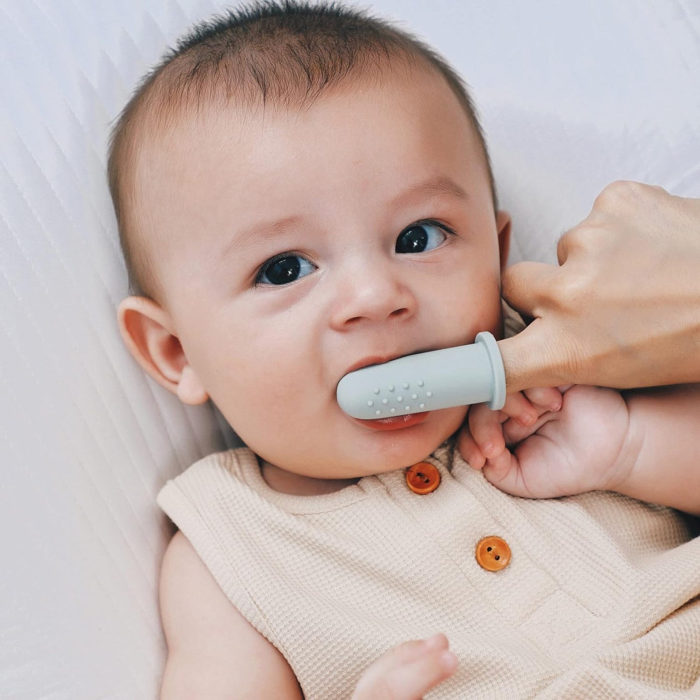 Moonkie Baby Finger Toothbrush Kit – 2-Pack Silicone Oral Cleaner for Teething (Clay & Ivory) 3+ Months