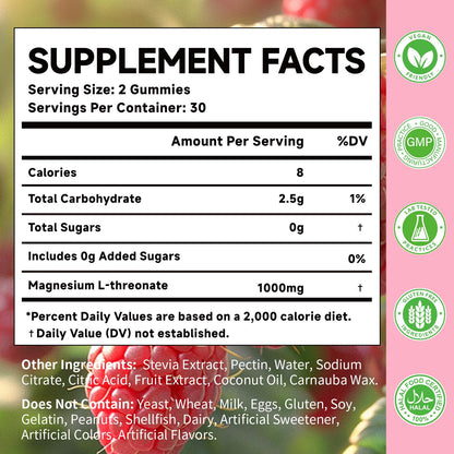 MOORGUMY Magnesium L-threonate, Memory Wellness, Cognitive Wellness and Zzz Support - High Absorption, 1,000mg Magnesium L-threonate Supplements, 120 Count Gummies