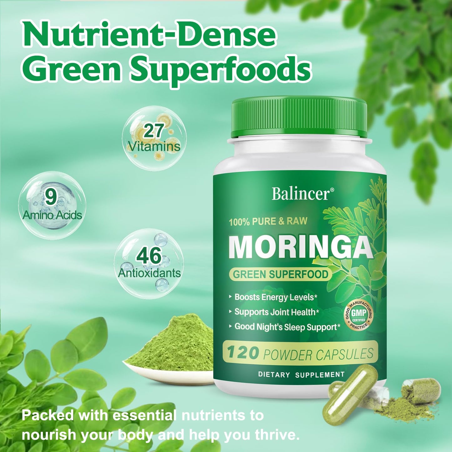 Moringa Powder Capsules | Pure Moringa Leaf – 800mg per Capsule, 120 Vegan Capsules