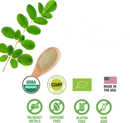 SUPREME HERBALS: 100% Raw Moringa Leaf Powder – Organic Certified, 8 oz Resealable Bag