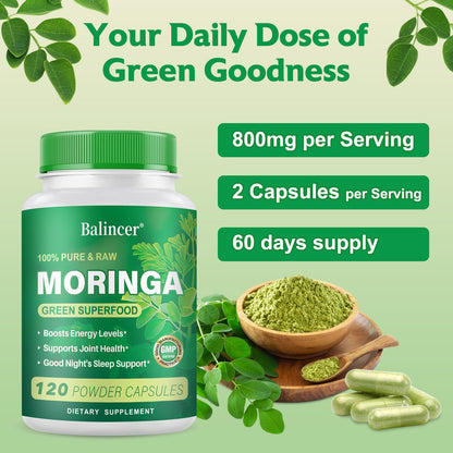 Moringa Powder Capsules – Pure Moringa Leaf, 800mg, 240 Vegan Capsules