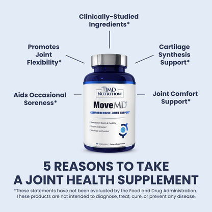 MoveMD Joint Health Supplement by 1MD Nutrition | Collagen, Astaxanthin, Boswellia | 2-Pack (60 Capsules)