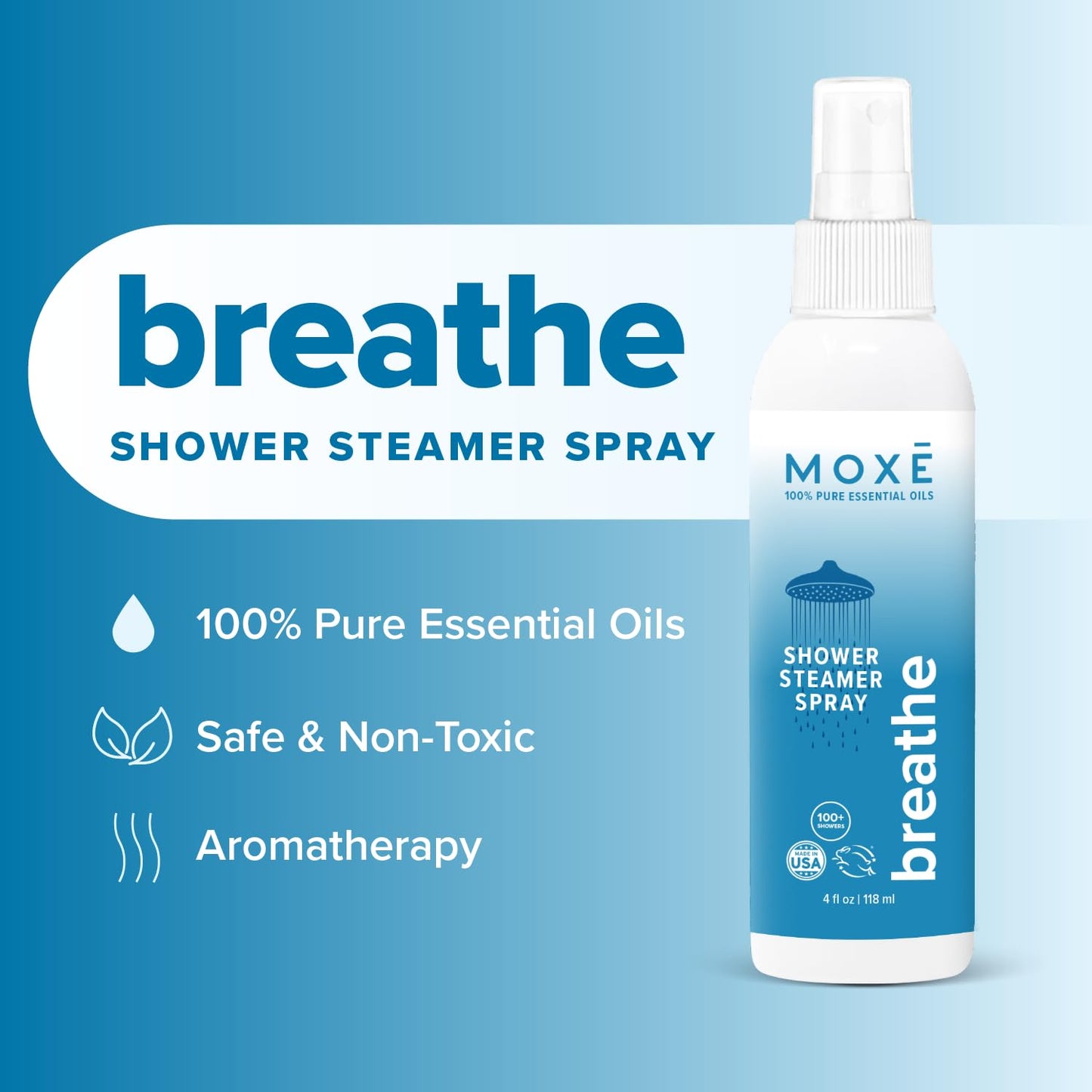 MOXE Breathe Shower Mist – Eucalyptus & Peppermint, 4 oz, USA