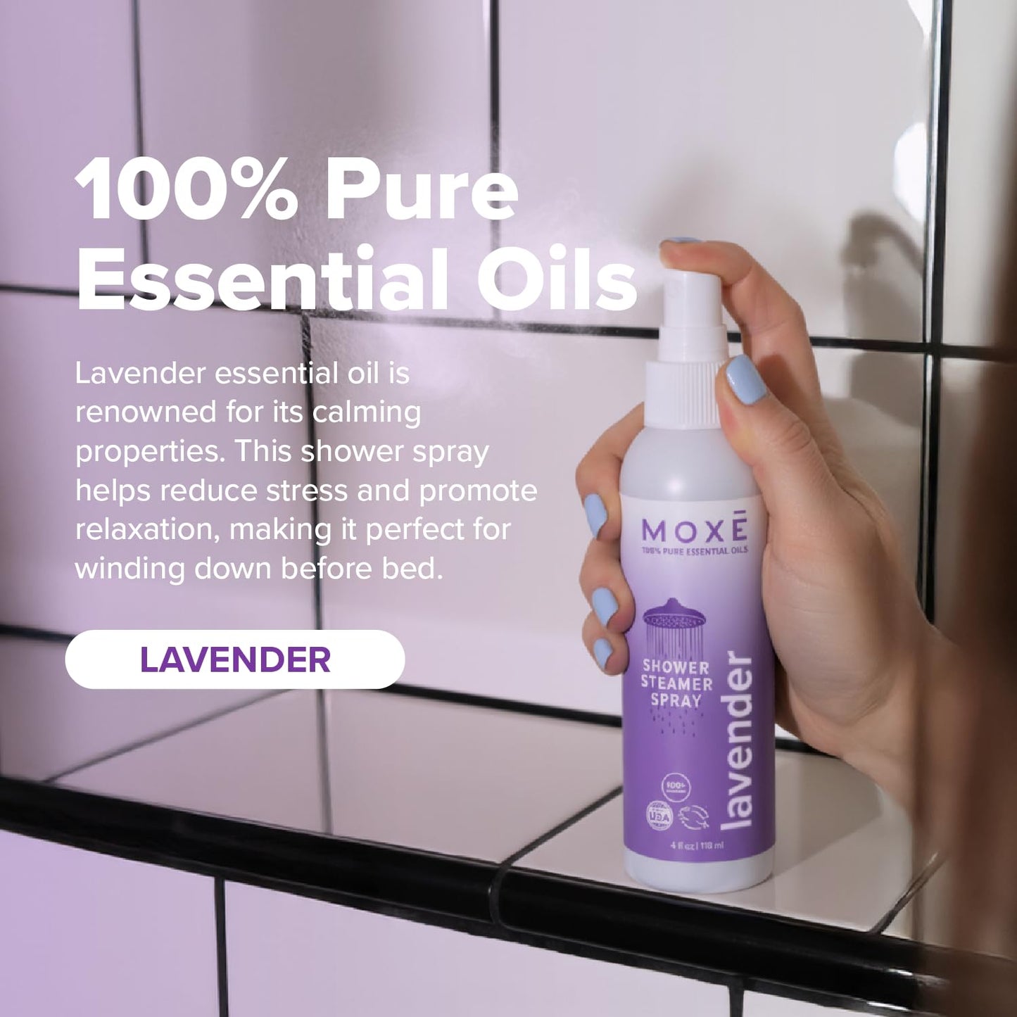 MOXE Lavender Shower Mist – 100% Natural Essential Oils, Made in USA (Pack of 2)