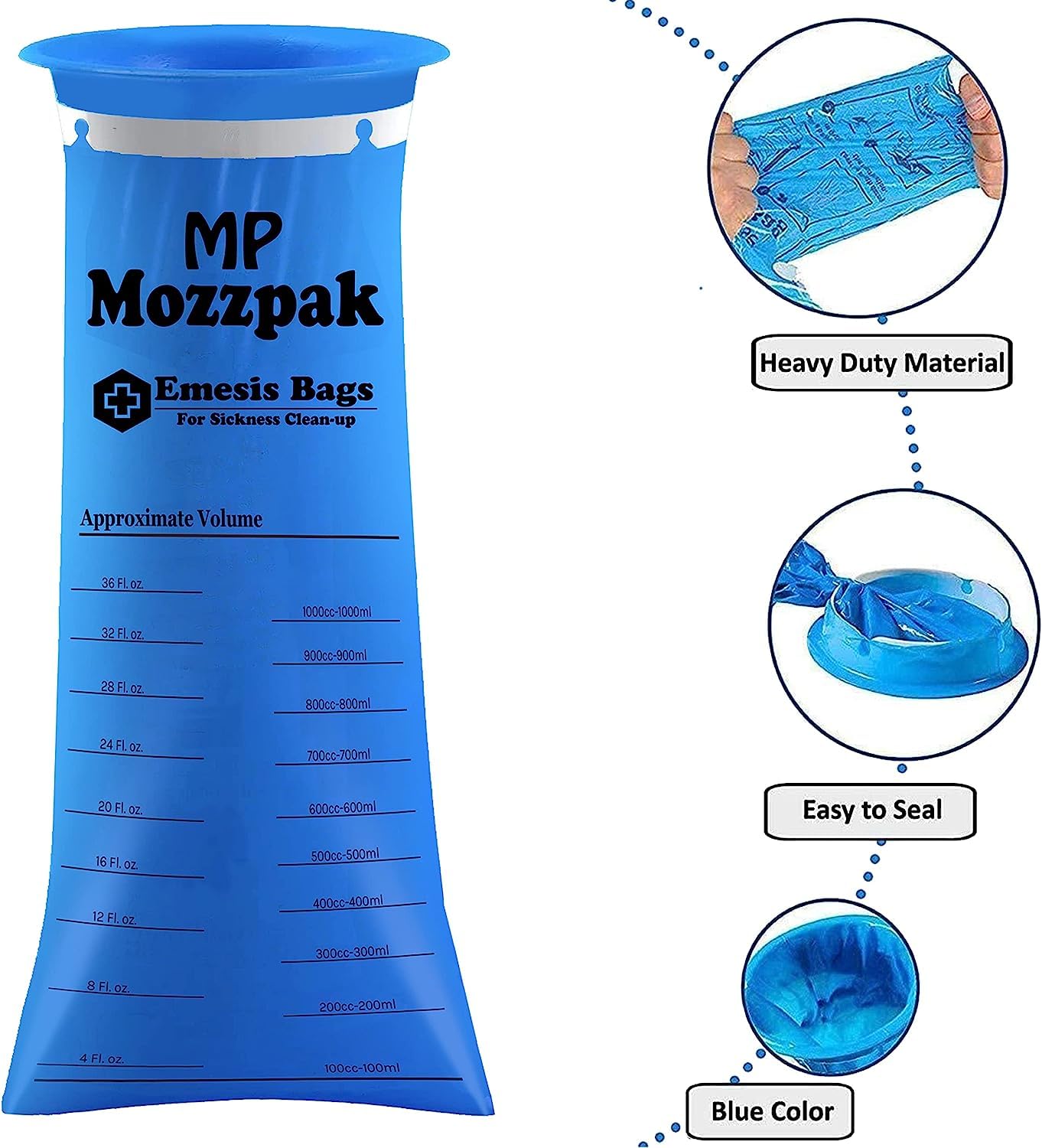 MP Mozzpak Vomit Bags 24-Pack – Leak-Proof 1000ml Emesis Bags for Travel