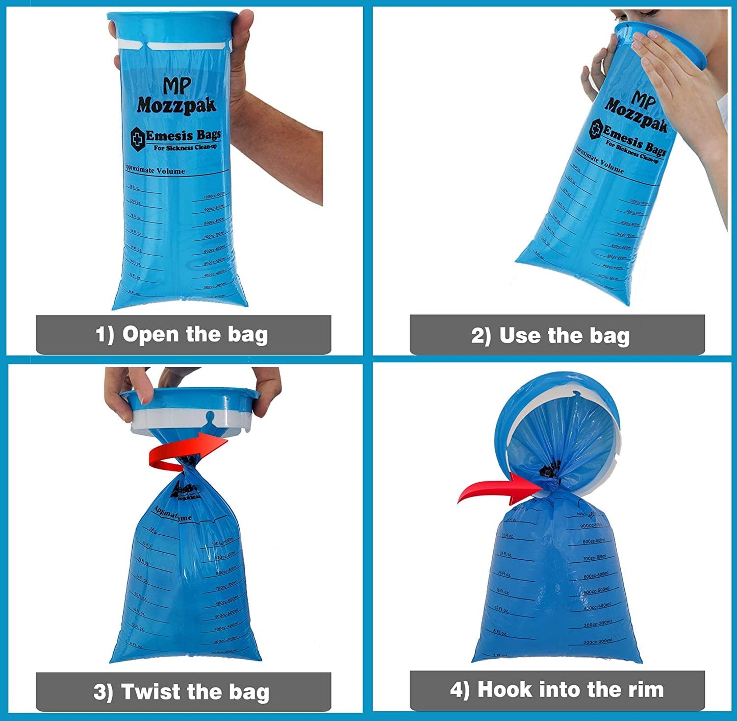 MP Mozzpak Vomit Bags 24-Pack – Leak-Proof 1000ml Emesis Bags for Travel