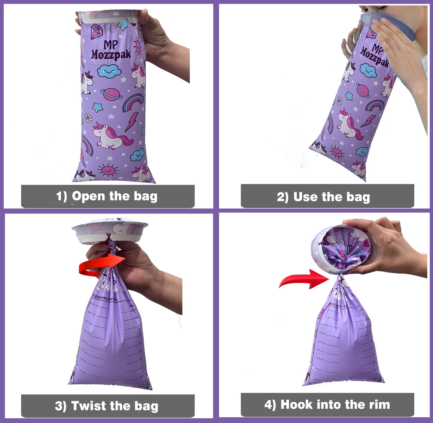MP Mozzpak Unicorn Kids Vomit Bags (35-Pack) - Leak-Proof Emesis Bags for Travel