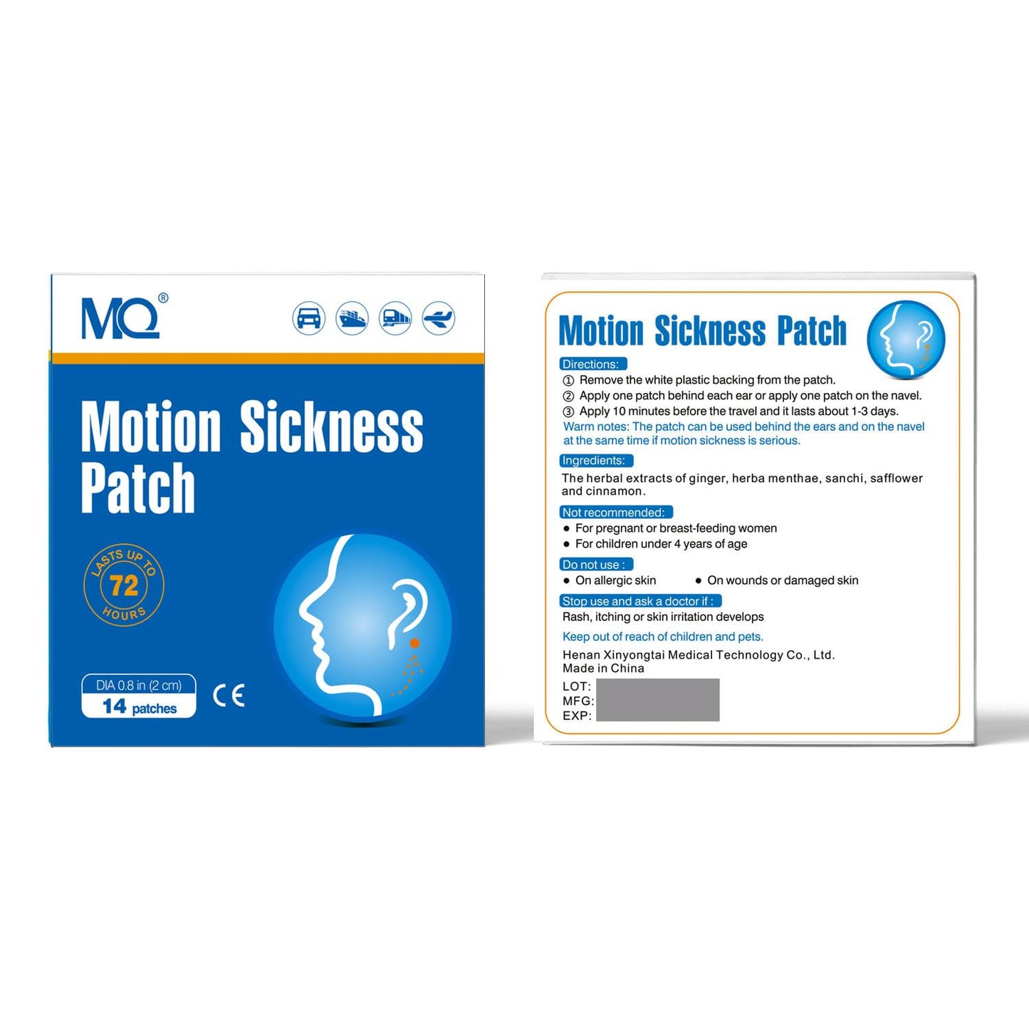 MQ 84ct Motion Sickness Patches - Non Drowsy, Waterproof Behind-Ear Patches for Cruise Travel | Up to 72H