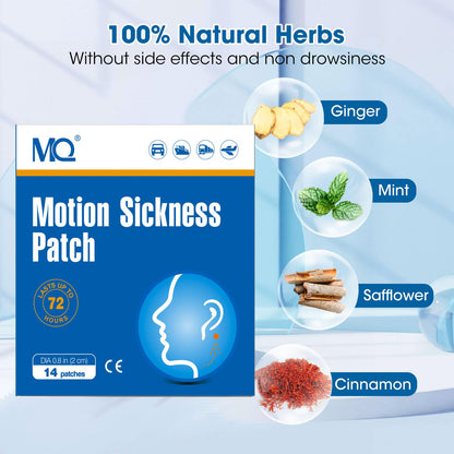 MQ 14ct Motion Sickness Patches — Non-Drowsy Travel Relief for Car, Plane, Cruise