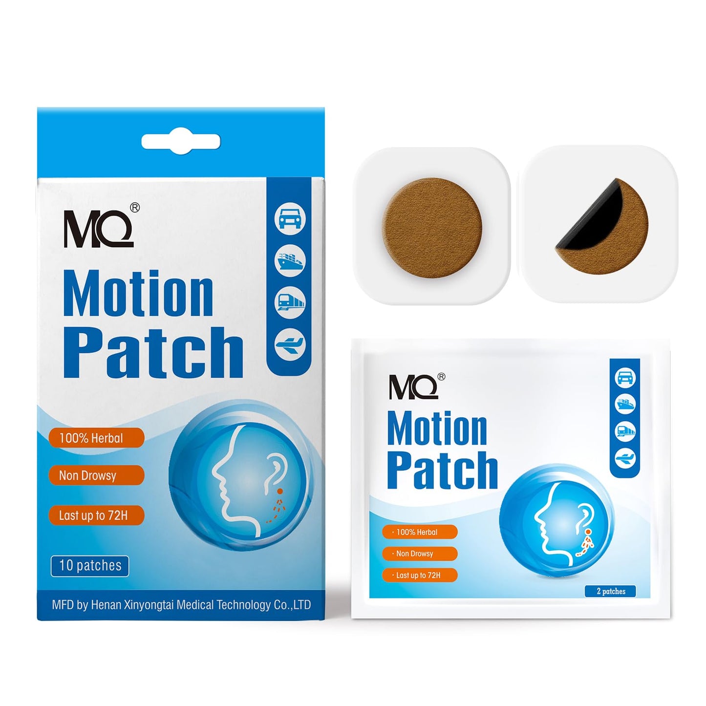 MQ Motion Sickness Patch - 10 Count, Non-Drowsy Behind-Ear Patches for Travel | Waterproof & Fast-Acting (Up to 72H)