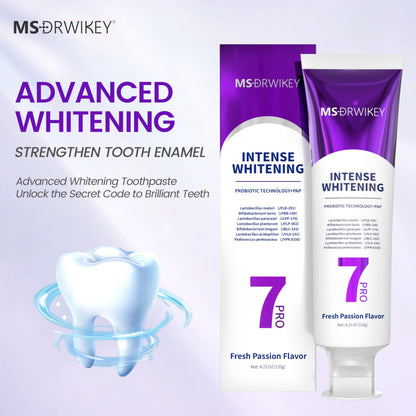 MSDRWIKEY 7Pro Deep Whitening Toothpaste with 7 Probiotics - Fluoride-Free, Enamel-Safe, 4.23 oz