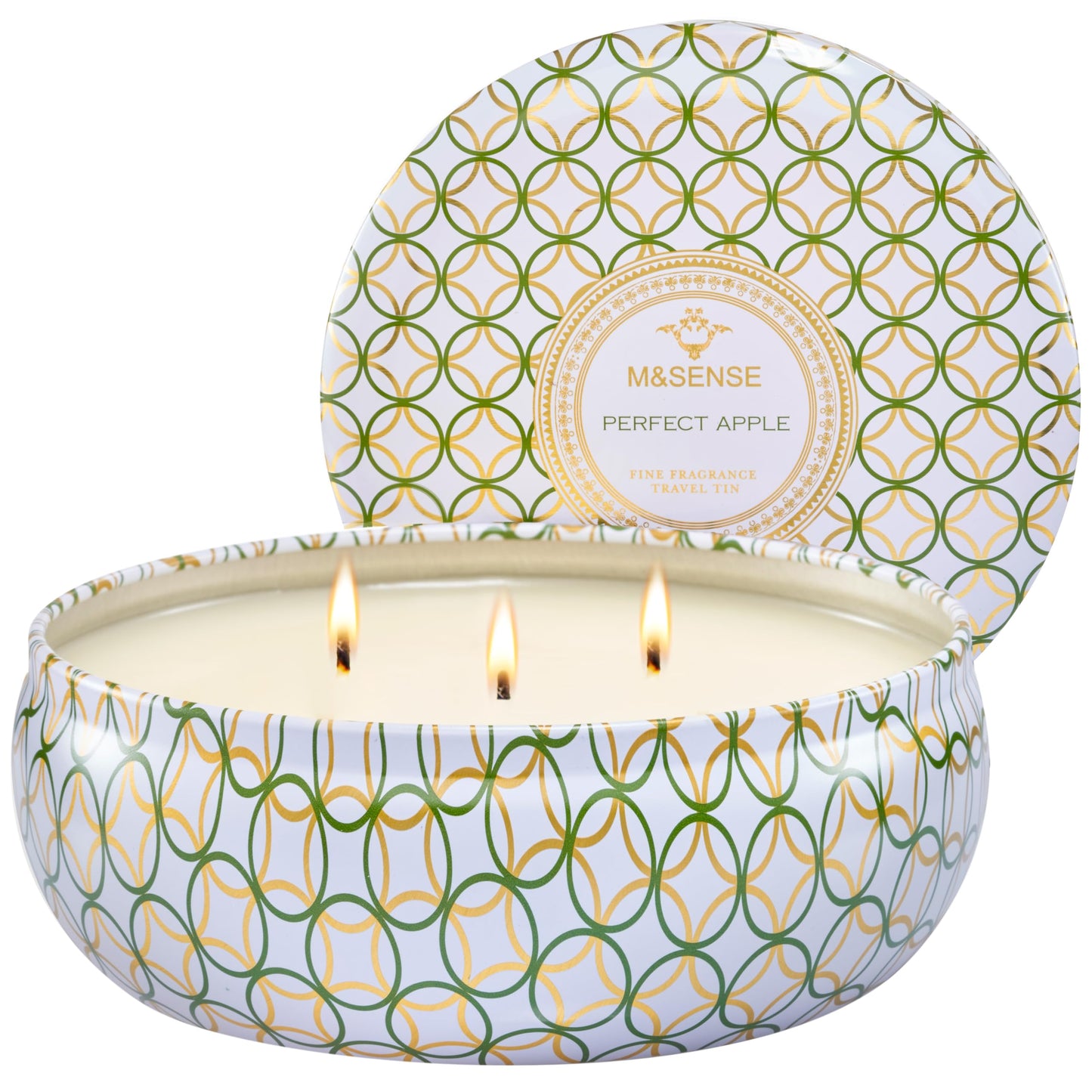 M&SENSE Apple Scented Candle – Large 3-Wick Soy Tin, 40+ Hr Burn, 100% Natural Vegan Wax | Gift for Women & Men