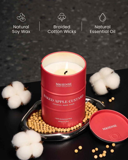 M&SENSE Baked Apple Scented Candles – Natural Soy Wax, 21.2oz, 120-Hour Burn