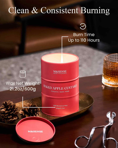 M&SENSE Baked Apple Scented Candles – Natural Soy Wax, 21.2oz, 120-Hour Burn