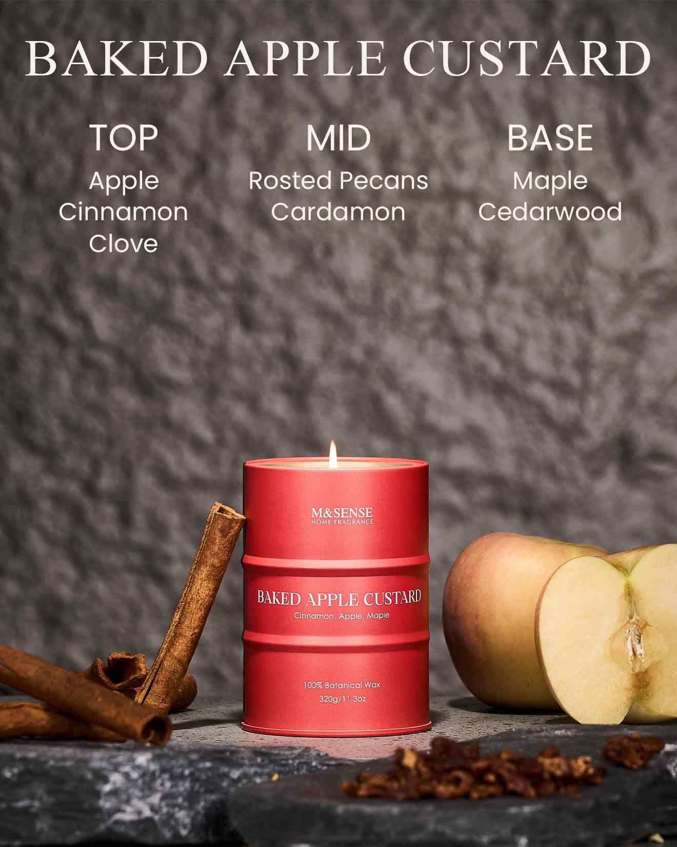 M&SENSE Baked Apple Scented Candle - Natural Non-Toxic Aromatherapy, 11.3oz, 70 Hour Burn