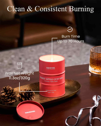 M&SENSE Baked Apple Scented Candle - Natural Non-Toxic Aromatherapy, 11.3oz, 70 Hour Burn